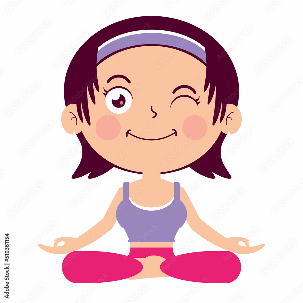 girl in yoga lotus pose cartoon cute girl in yoga lotus pose cartoon cute