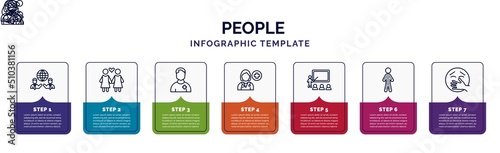 infographic template with icons and 7 options or steps. infographic for people concept. included business partnership, lesbian couple, pacient, female doctor, classroom stats, hairy, kidnapping