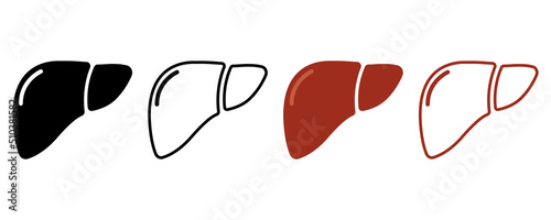 Set with human liver vector icons on white background. Human organ vector silhouette. Liver outline icons.