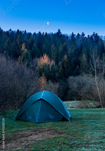 green tourist tent, Skole Beskids National Nature Park, Ukraine