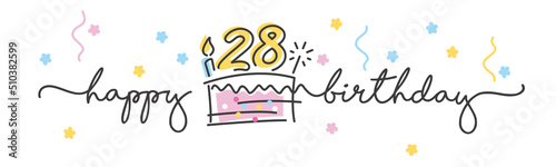 Photography 28th Birthday handwritten typography lettering Greeting card with colorful big c