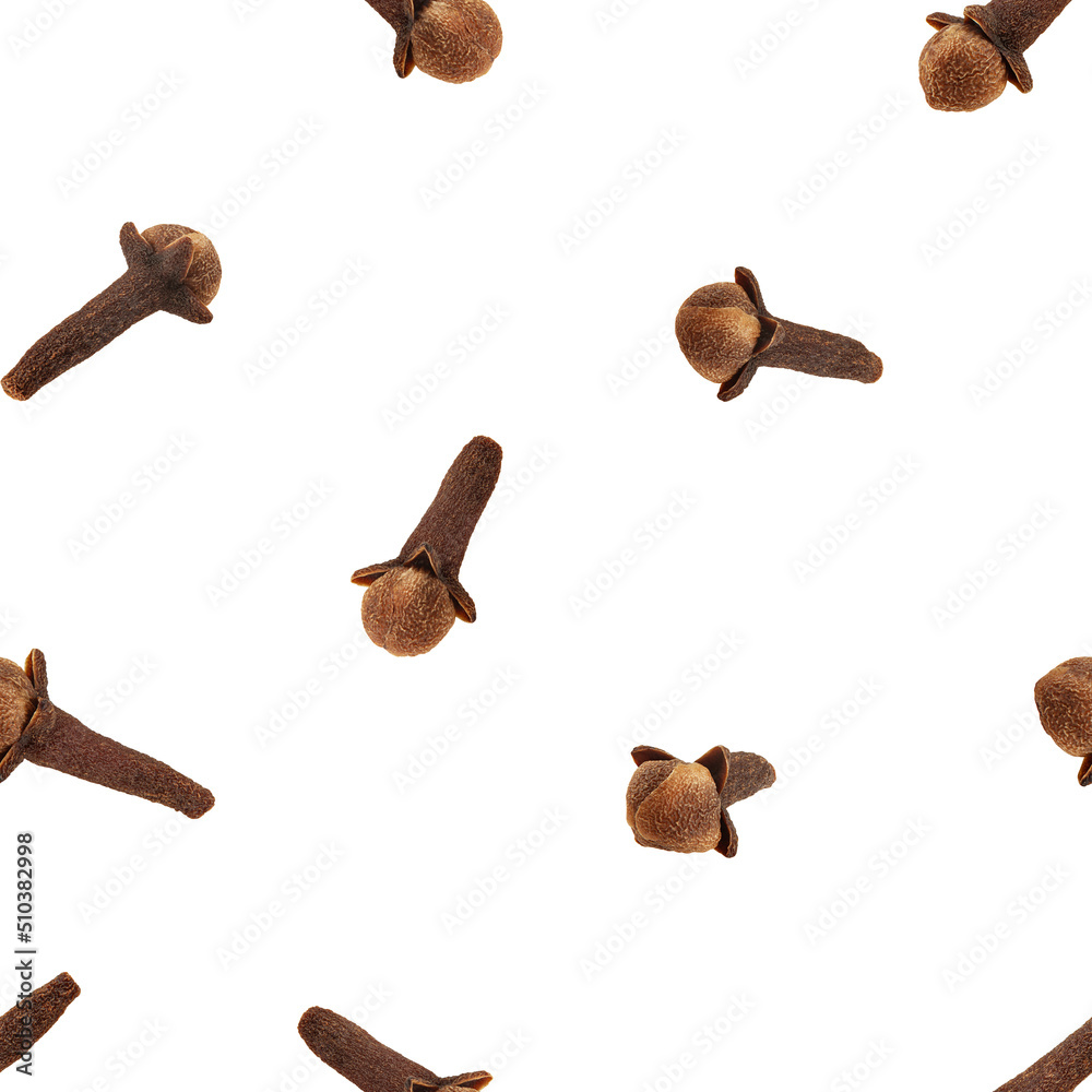 Clove spice isolated on white background, SEAMLESS, PATTERN Clove spice isolated on white background, SEAMLESS, PATTERN