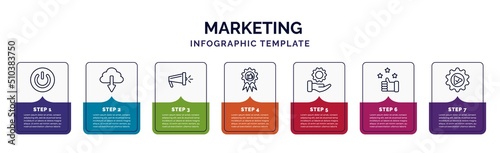 infographic template with icons and 7 options or steps. infographic for marketing concept. included on, download from cloud, campaign, recommendation, service, appreciation, execution icons.
