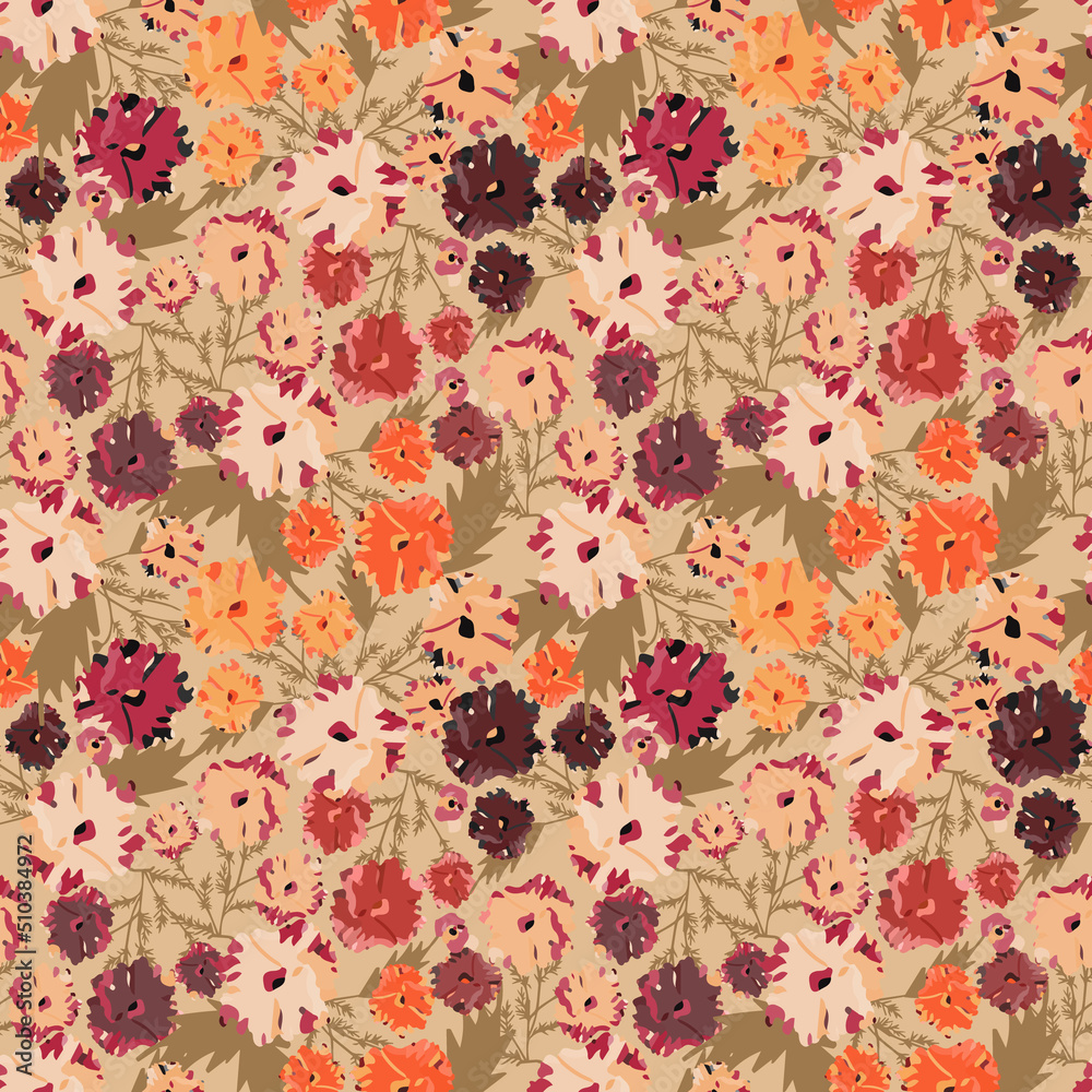 Lovely floral seamless ornament in vintage style, raster version. Blooming texture for fabric, wallpaper, surface decoration and so much more