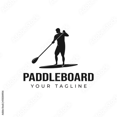 Vector design of Man on a black silhouette soup paddle board,temple
