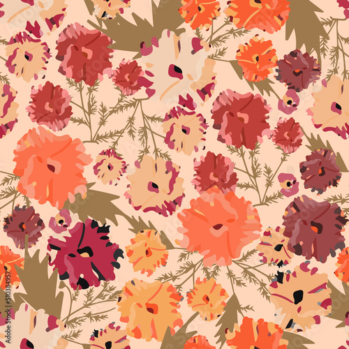 Vintage floral seamless pattern, raster version. Ditsy floral background. Ele...