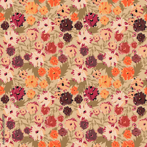 Lovely floral seamless ornament in vintage style  raster version. Blooming texture for fabric  wallpaper  surface decoration and so much more