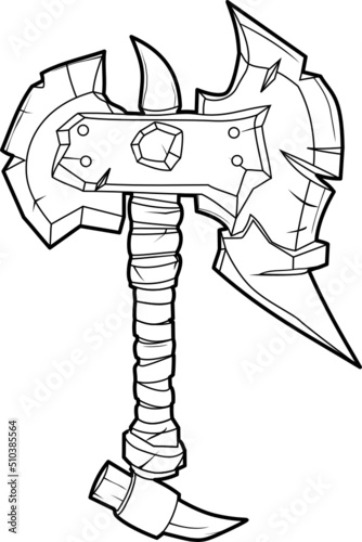 Battle big war axe stone ancient vector svg line art black white outline