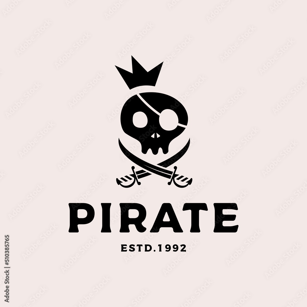 Pirate skull with sword logo design vector illustration