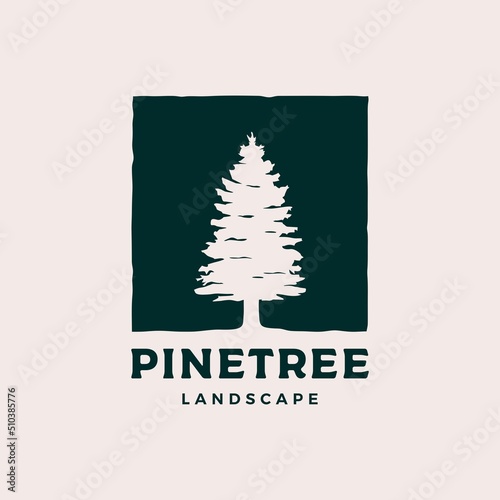 Pine tree landscape logo design vector illustration
