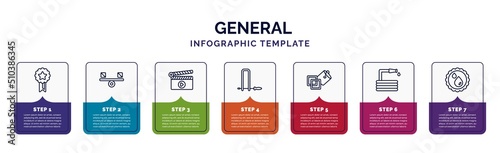 infographic template with icons and 7 options or steps. infographic for general concept. included winning, balancer, fragments, fretsaw, live paint, hose with drops, save water badge icons.