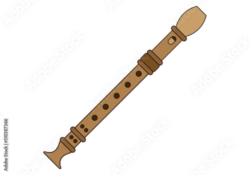 Icono de flauta dulce de madera en fondo blanco. photo