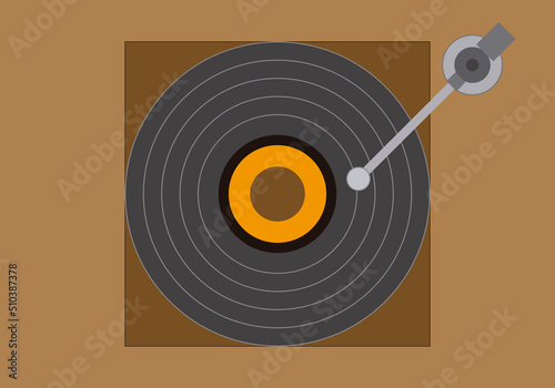 Fondo marrón de tocadiscos con vinilo.