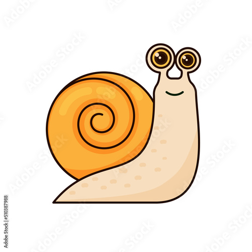 A happy snail in cartoon style, isolated on a white background. Vector illustration
