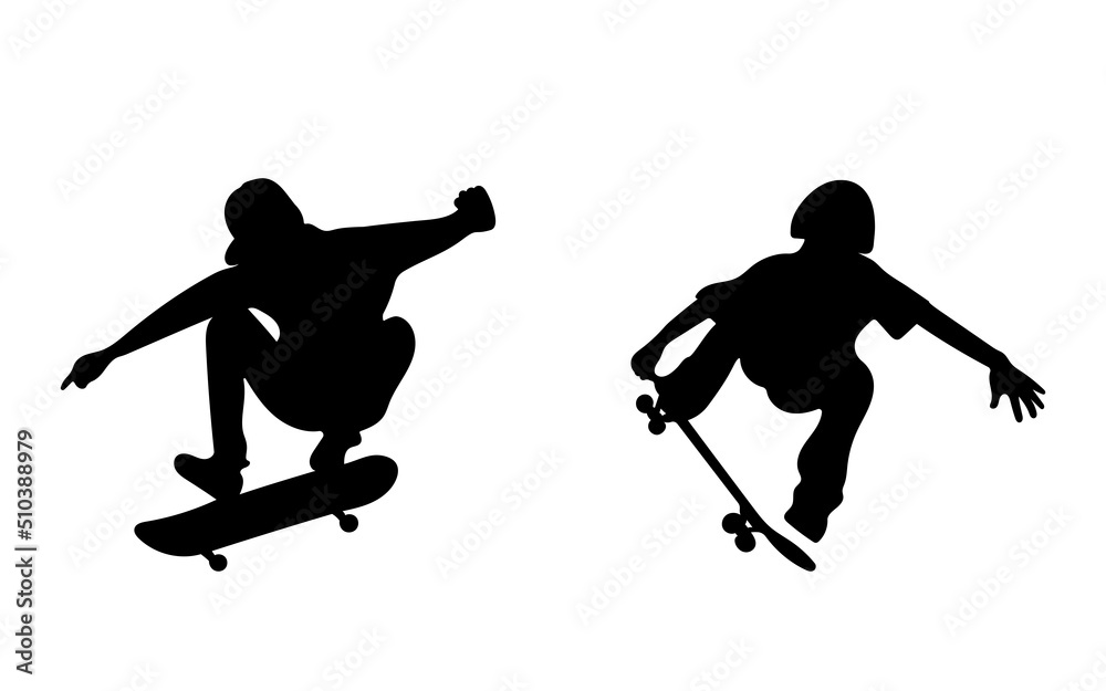 Set of 2 skateboarder silhouette. Skater vector illustration. Set of 2 skateboarder silhouette. Skater vector illustration.