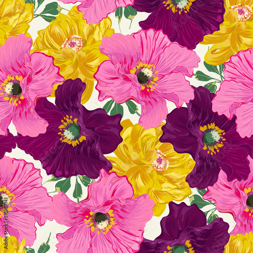 Fototapeta Naklejka Na Ścianę i Meble -  Seamless floral pattern with Peonies flowers Vector illustration
