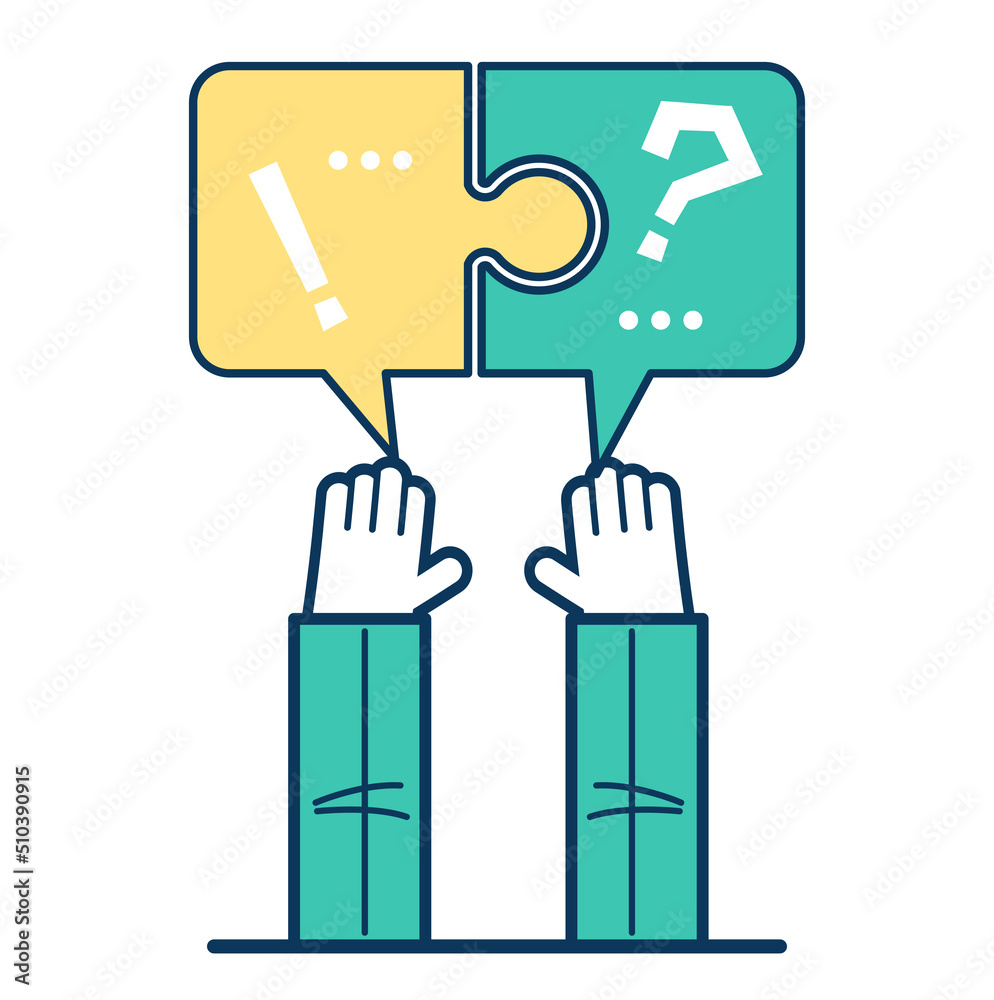 Puzzle in the shape of a speech bubble in human hands. The solution of the task. Achieving business goals. Puzzle in the shape of a speech bubble in human hands. The solution of the task. Achieving business goals.