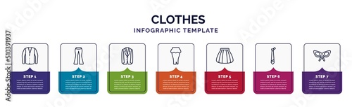 infographic template with icons and 7 options or steps. infographic for clothes concept. included cotton cardigan, flare pants, jersey blazer, peplum skirt, tulle skirt, tie, cat eye glasses icons.