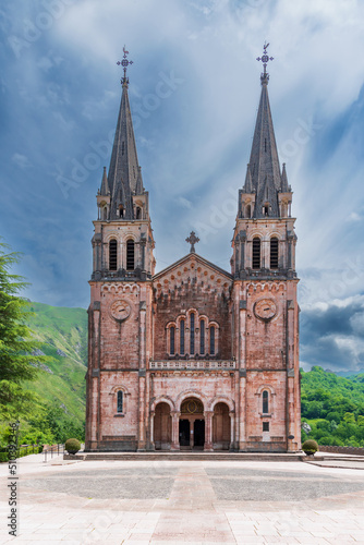 Basilica of Santa Maria la Real de Covadonga, a Catholic sanctuary located in the council of Cangas de Onis, Asturias.