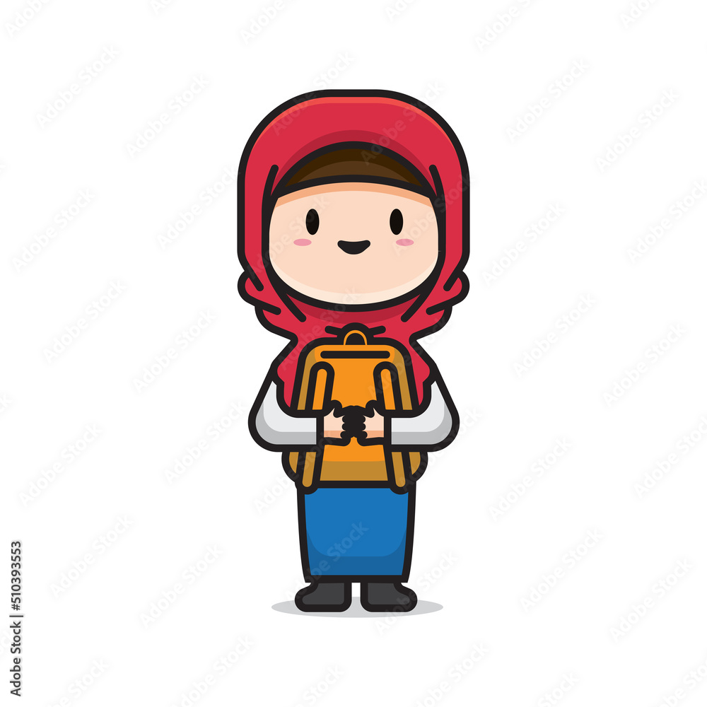 cute muslim girl back to school vector