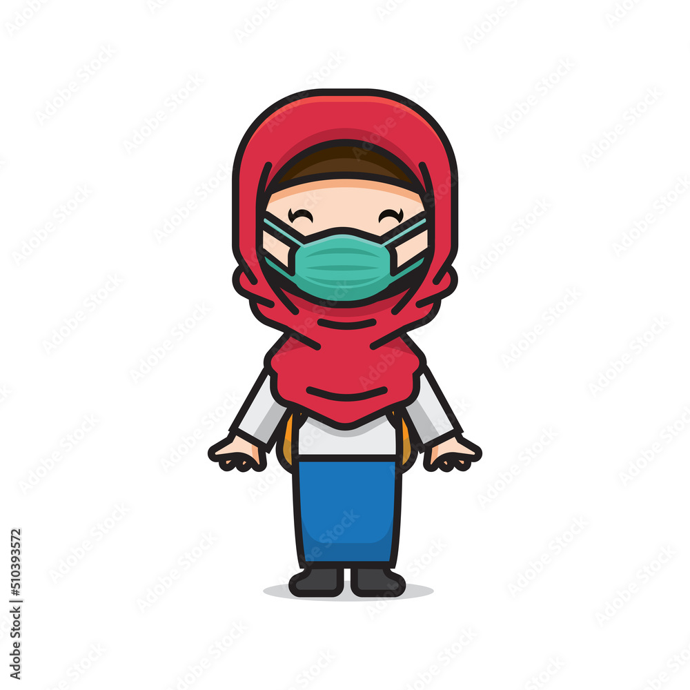 cute muslim girl student wearing mask vector cute muslim girl student wearing mask vector