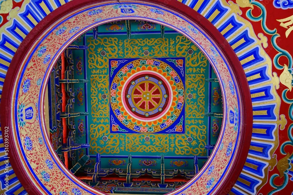 Photographs of the interior of a Chinese temple in Asia