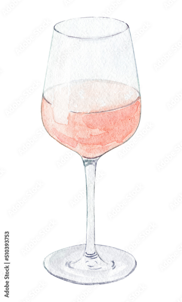 watercolor rose wine glass isolated on white background Stock ...