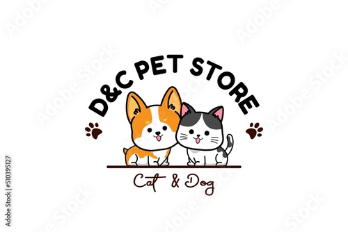 cat and coffee logo, kitten holding coffee cup drink with Mascot cartoon vector icon illustration