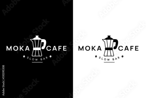 Logo Moka pot coffee, shop, Custom Hot Drink, Store, slow bar Morning Breakfast Beverage, Isolated Minimalistic Object