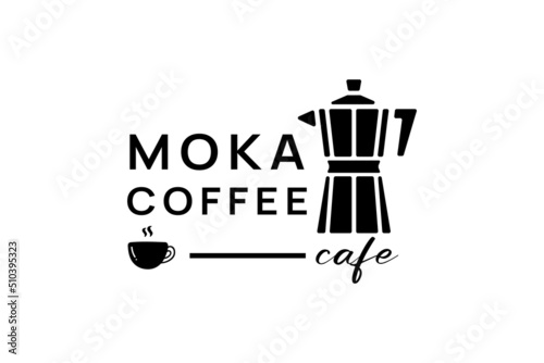 Logo Moka pot coffee, shop, Custom Hot Drink, Store, slow bar Morning Breakfast Beverage, Isolated Minimalistic Object