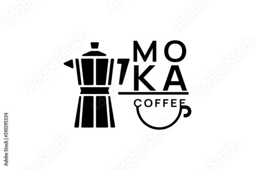 Fotografiet Logo Moka pot coffee, shop, Custom Hot Drink, Store, slow bar Morning Breakfast