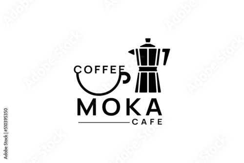 Logo Moka pot coffee, shop, Custom Hot Drink, Store, slow bar Morning Breakfast Beverage, Isolated Minimalistic Object