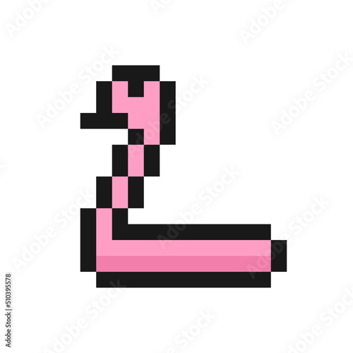 Pink pool inflatable flamingo icon in pixel art design isolated on white background, swim ring vector sign symbol