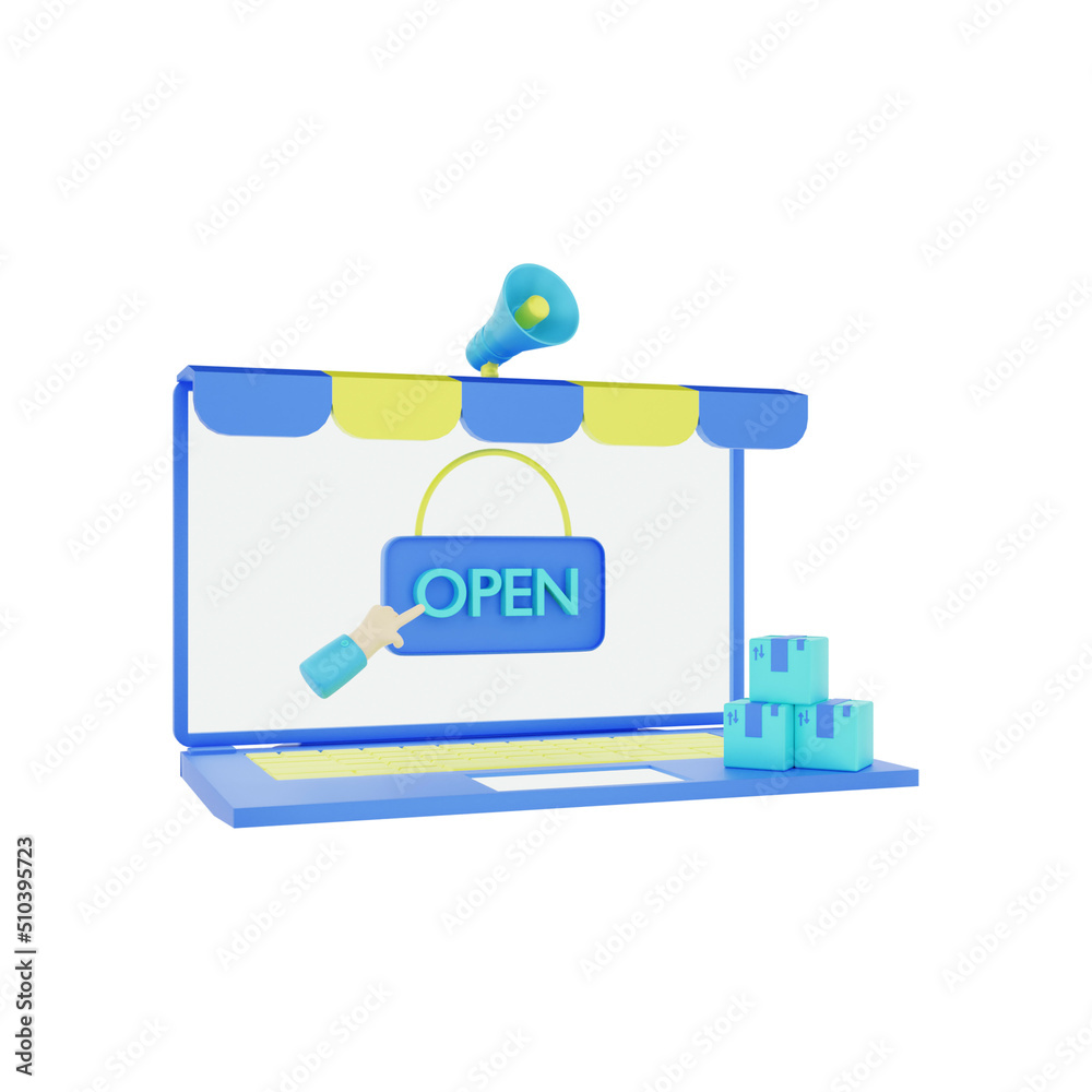 3d rendering e commerce online shop open 3d rendering e commerce online shop open