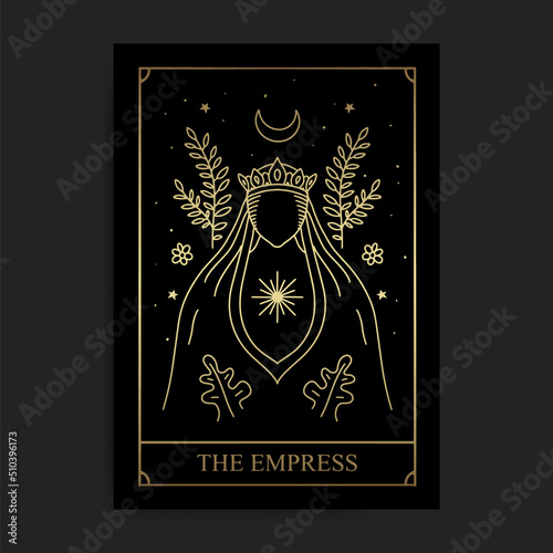 The empress magic major arcana tarot card in golden hand drawn style photo
