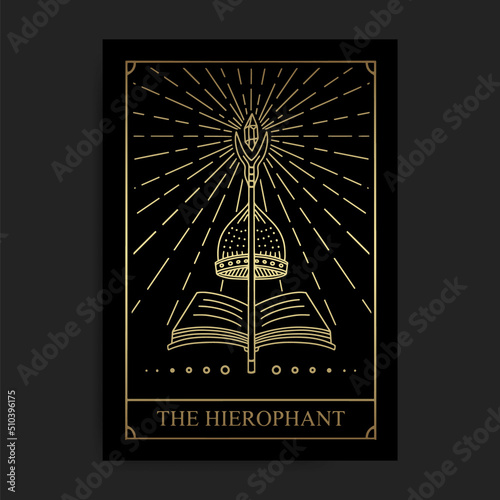 The hierophant magic major arcana tarot card in golden hand drawn style