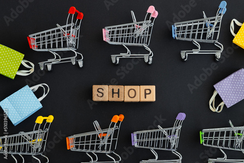Shopping trolleys minimal on black background