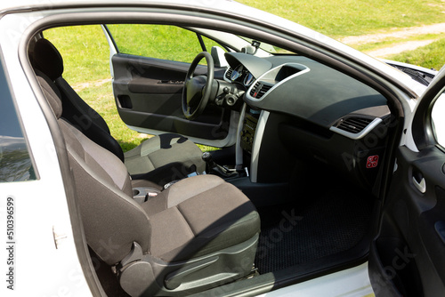 front passenger seat in the car. white car. vehicle interior. passenger car seat © Svetlana