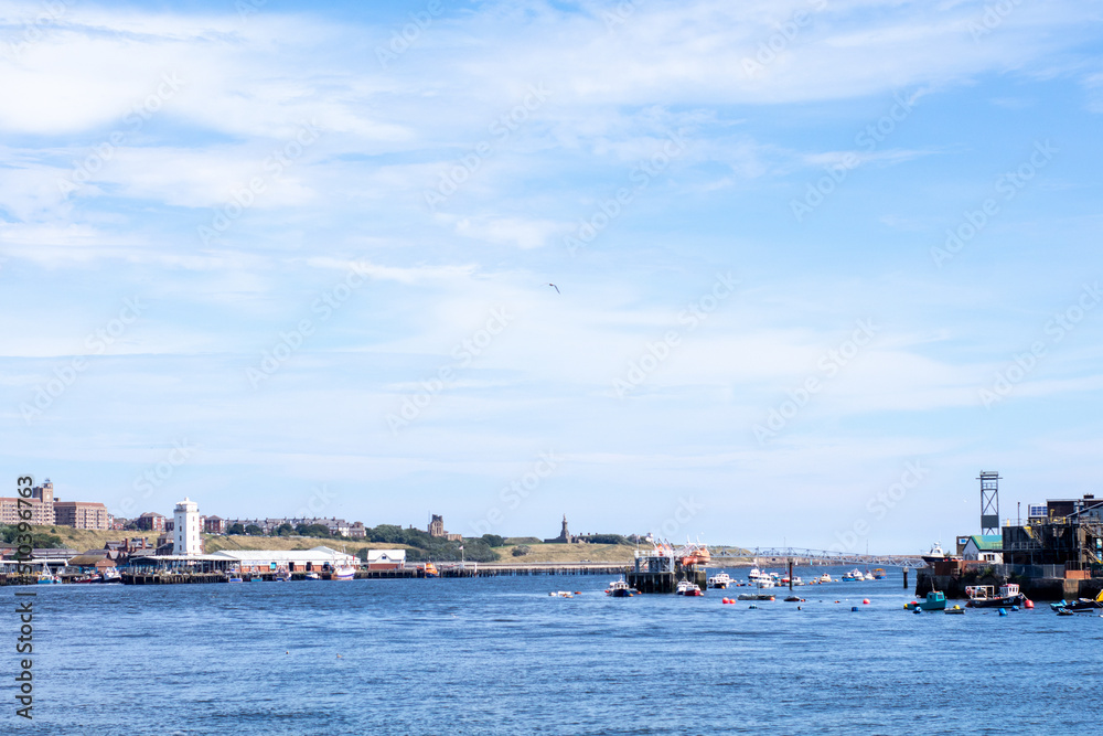 North Shields England - 05.08.2018: Shields Metro Ferry Crossing on a sunny day view from onboard boat