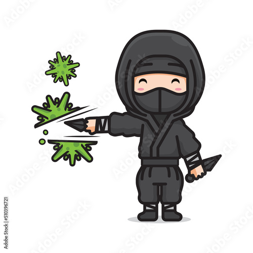 cute ninja hitting corona virus vector 