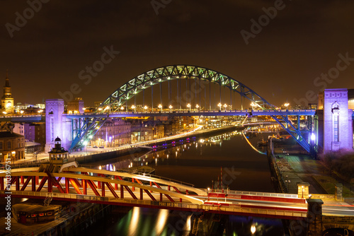 Newcastle upon Tyne/England - February 10th 2012: Tyne Bridge and swing bridge at night © GraemeJBaty