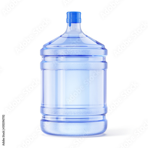 20 liter water bottle for cooler. Blue Transparent plastic water bottle isolated on white. Water delivery concept. 3d rendering