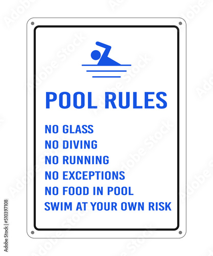 Swimming pool rules vector sign. Information plate for hotels with swimming pools, water parks, tourist resorts by the pool