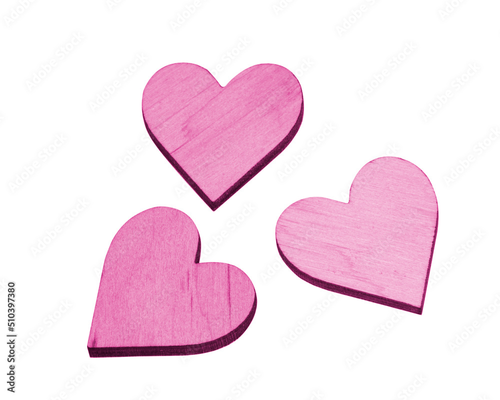 Wooden craft hearts decorative isolated on the white background