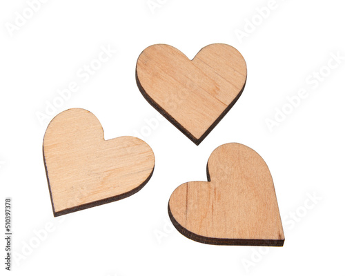 Wooden craft hearts decorative isolated on the white background
