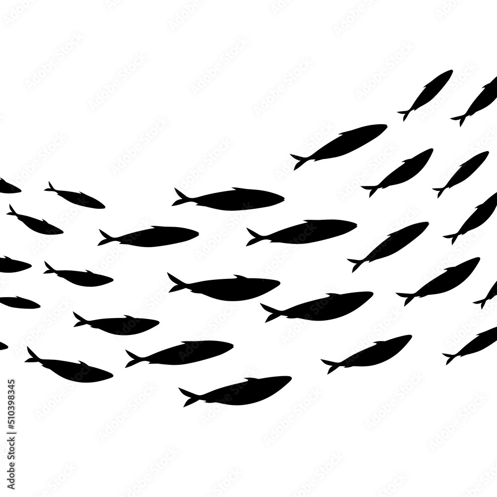 A group of fish swimming in perspective style. Isolated on a white background. Great for logos about the sea. Logo templates. Vector illustration. A group of fish swimming in perspective style. Isolated on a white background. Great for logos about the sea. Logo templates. Vector illustration.