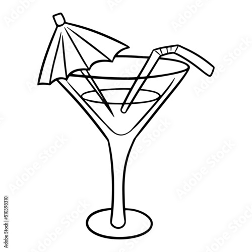 Monochrome drawing, Elite drink decorated with umbrellas and tubes, summer drinks, vector