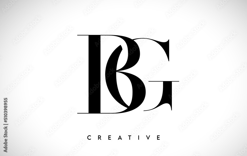 BG Artistic Letter Logo Design with Serif Font in Black and White ...