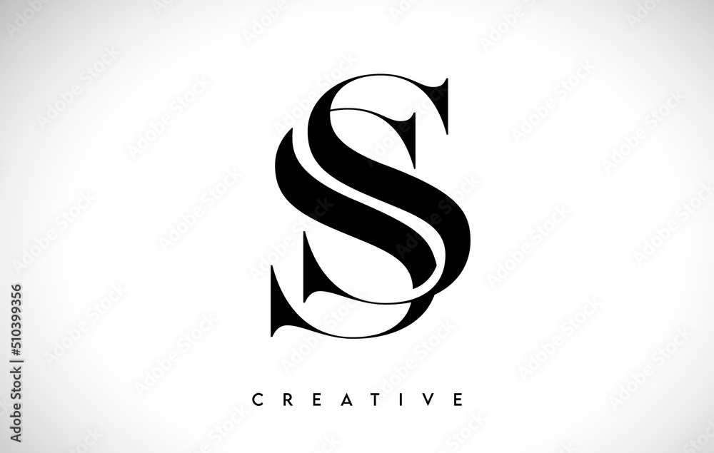 SS Artistic Letter Logo Design with Serif Font in Black and White ...