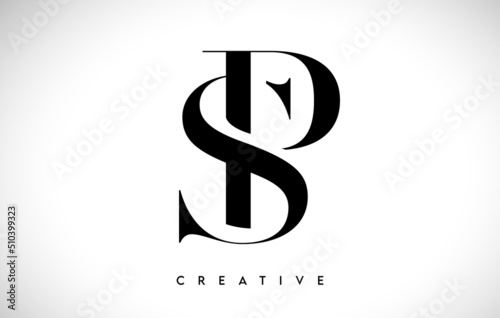 SP Artistic Letter Logo Design with Serif Font in Black and White Colors Vector Illustration